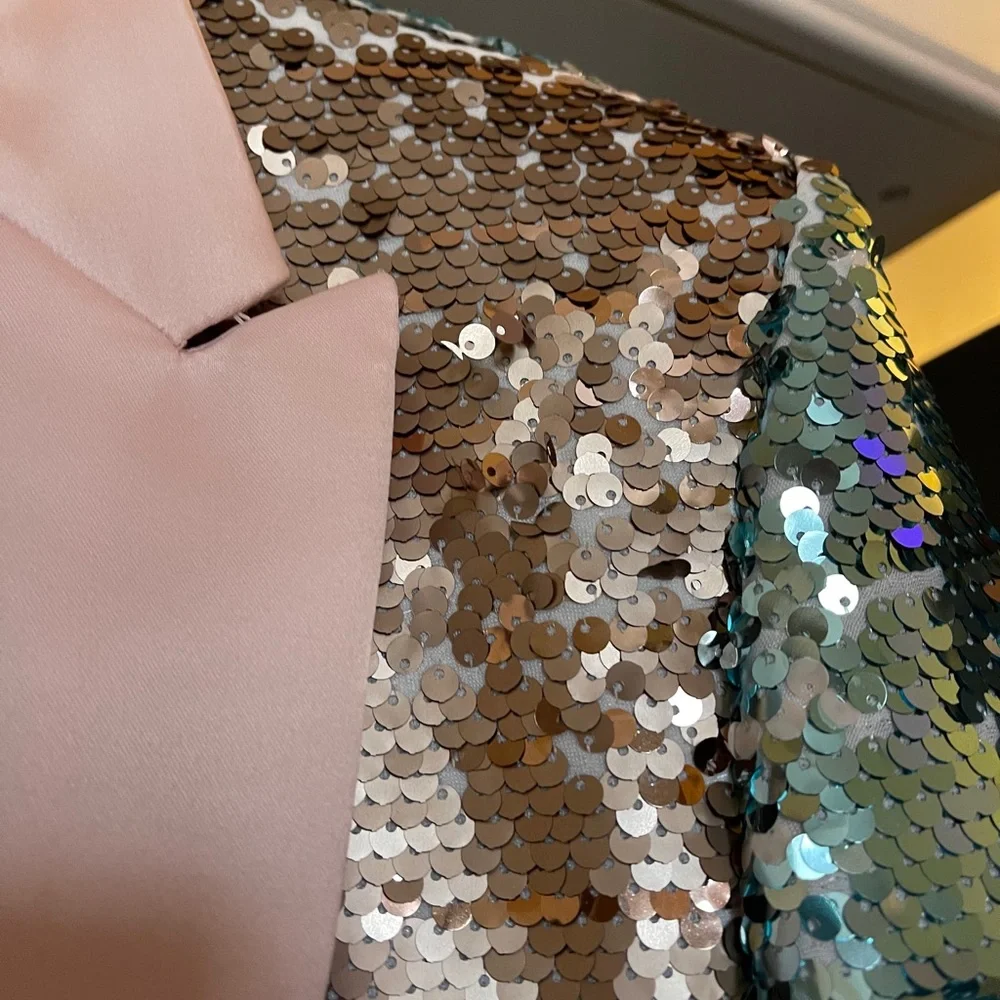 ASOS Iridescent Sequin Blazer with Pink Satin Lapel
